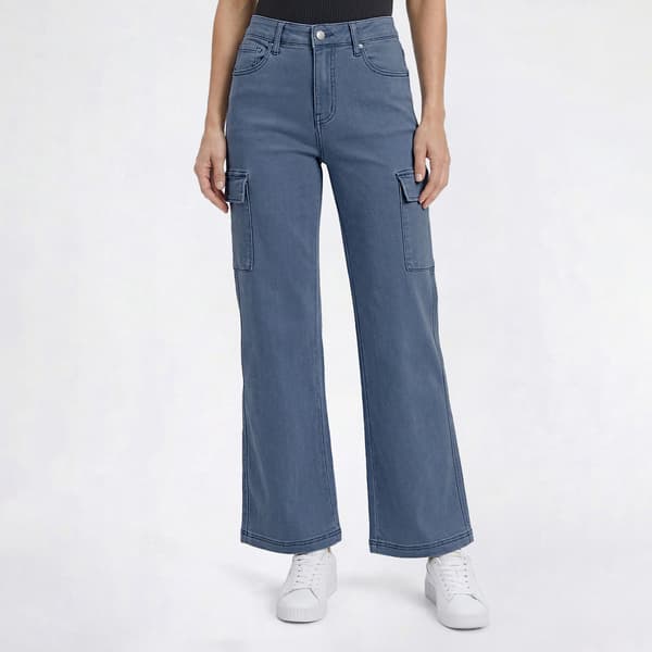 Womens Bleu Denim Wide Leg Cargo Pockets Jeans - image 