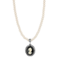 1928 Jewelry Faux Pearl Black Oval Cameo Necklace - image 1