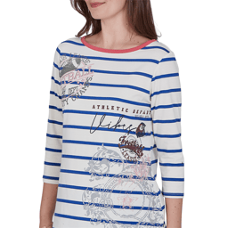 Womens Ruby Rd. Must Haves II 3/4 Sleeve Varsity Stripe Tee