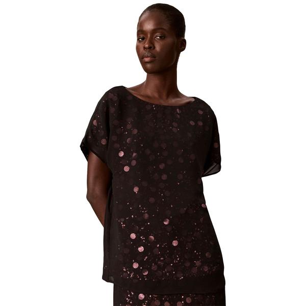 Womens Calvin Klein Short Sleeve Boat Neck Sequin Dot Blouse - image 