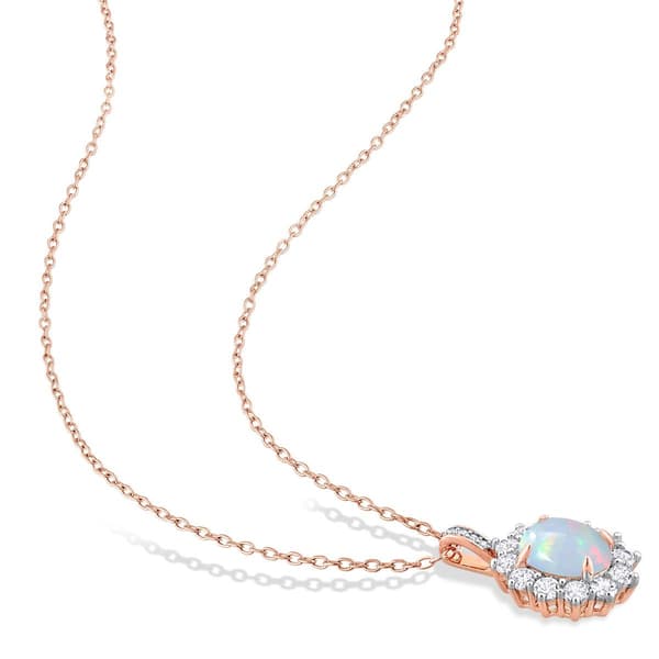 Sophia B Rose Gold Plated Ethiopian Opal & White Topaz Pendant