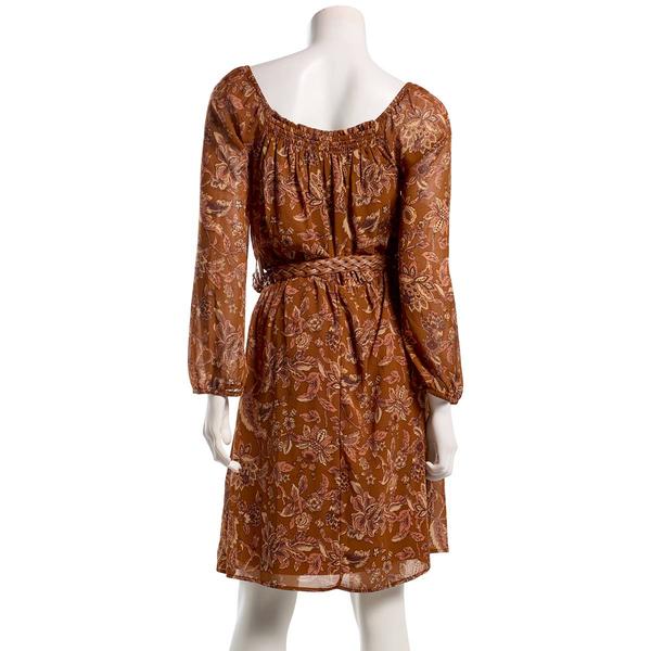 Womens BB Dakota Long Sleeve Belt Floral Fit & Flare Dress