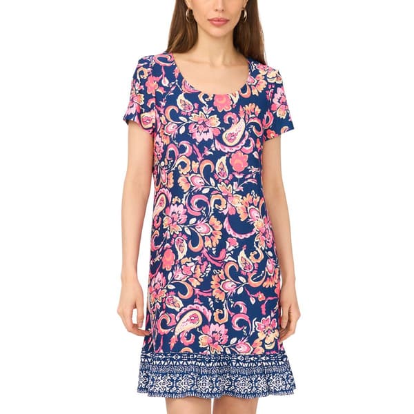 Womens MSK Short Sleeve Floral Ruffle Hem Shift Dress - image 
