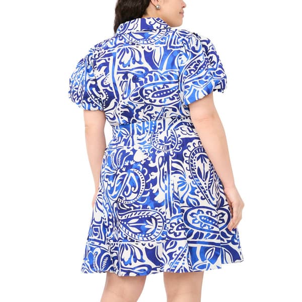 Plus Size MSK Short Sleeve Abstract Paisley Tie Waist Shirt Dress