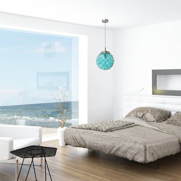 Elegant Designs Coastal Buoy Netted Ocean Sea Glass Pendant Light