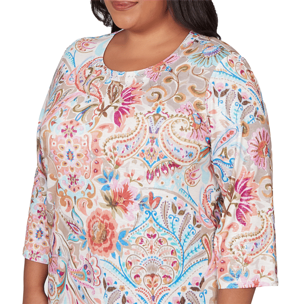 Plus Size Alfred Dunner Classics 3/4 Sleeve Paisley Floral Blouse