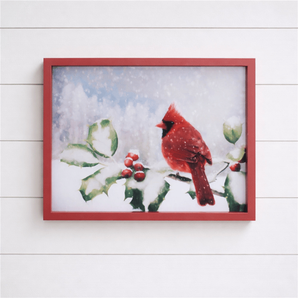 Melrose 15.5in. Cardinal & Holly Winter Framed Wall Art