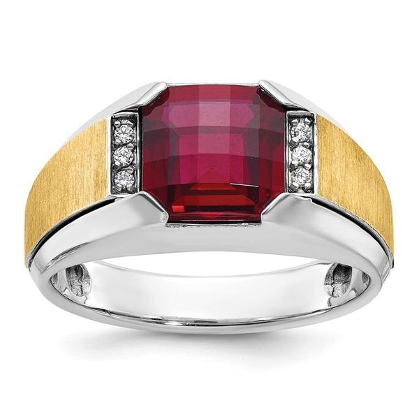 Mens Gentlemens Classics(tm) 14kt. Two Tone Created Garnet Ring - image 
