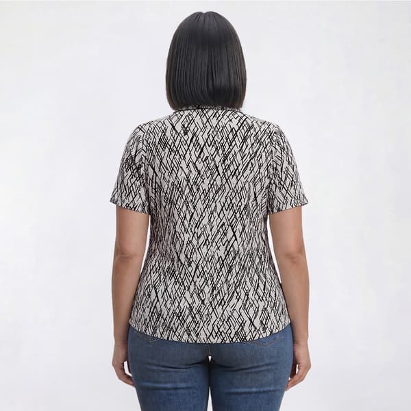 Plus Size Emily Daniels Short Sleeve Jacquard Abstract Blouse