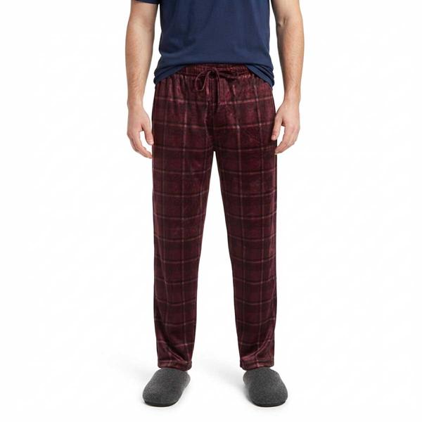 Mens Preswick & Moore(R) Burgundy Plaid Silk Fleece Pajama Pants - image 