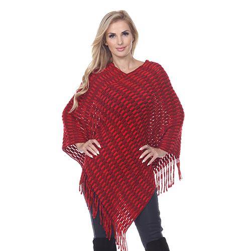 White Mark Asymmetrical Hem Poncho Sweater