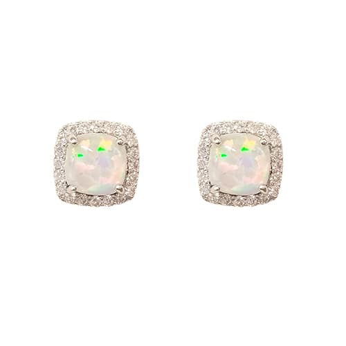Sterling Silver Opal & CZ Stud Earrings