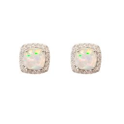 Sterling Silver Opal & Cubic Zirconia Stud Earrings