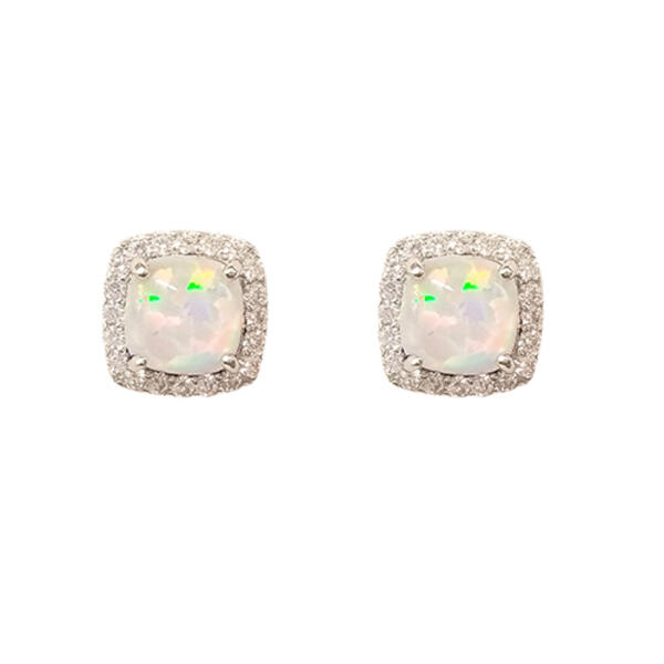 Sterling Silver Opal & Cubic Zirconia Stud Earrings - image 
