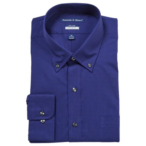 Mens Preswick & Moore Twill Dress Shirt - Blue Checkered - image 