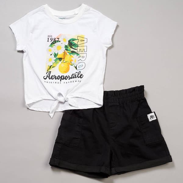Girls (7-12) Aeropostale Tie Front Lemon Tee w/ Denim Shorts - image 
