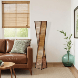 HomeRoots 50in. Black & Tan Twisted Cylinder Floor Lamp
