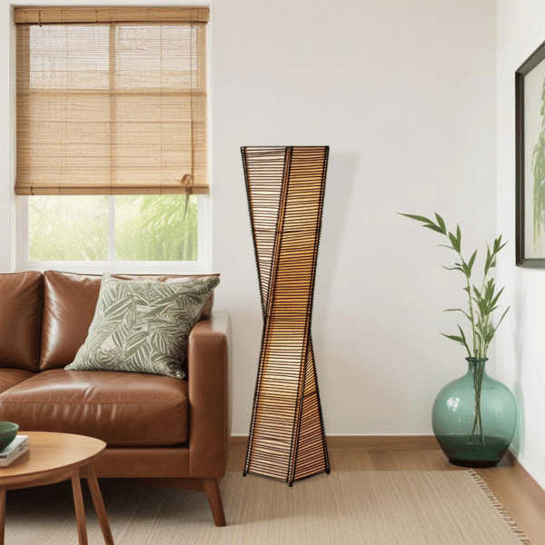 HomeRoots 50in. Black & Tan Twisted Cylinder Floor Lamp