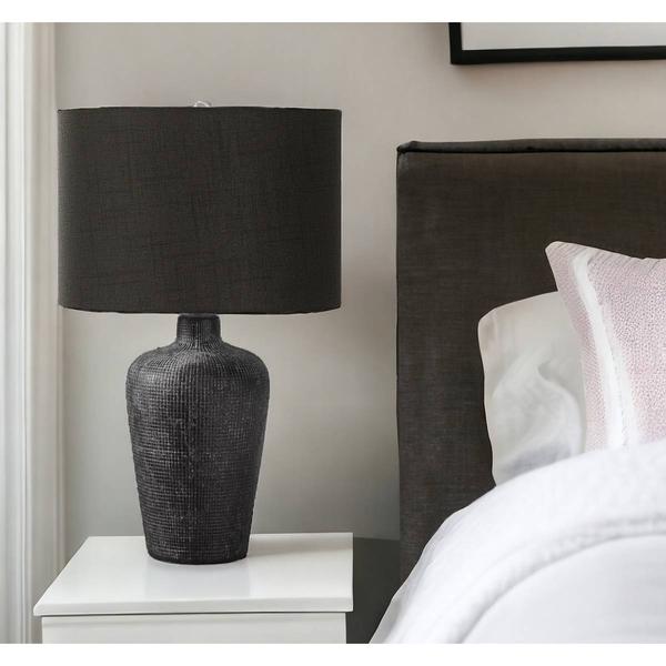 HomeRoots 24in. Black Ceramic Round Table Lamp