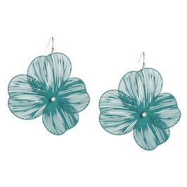 Ashley Cooper&#40;tm&#41; Green & Silver-Tone Drawn Flower Drop Earrings