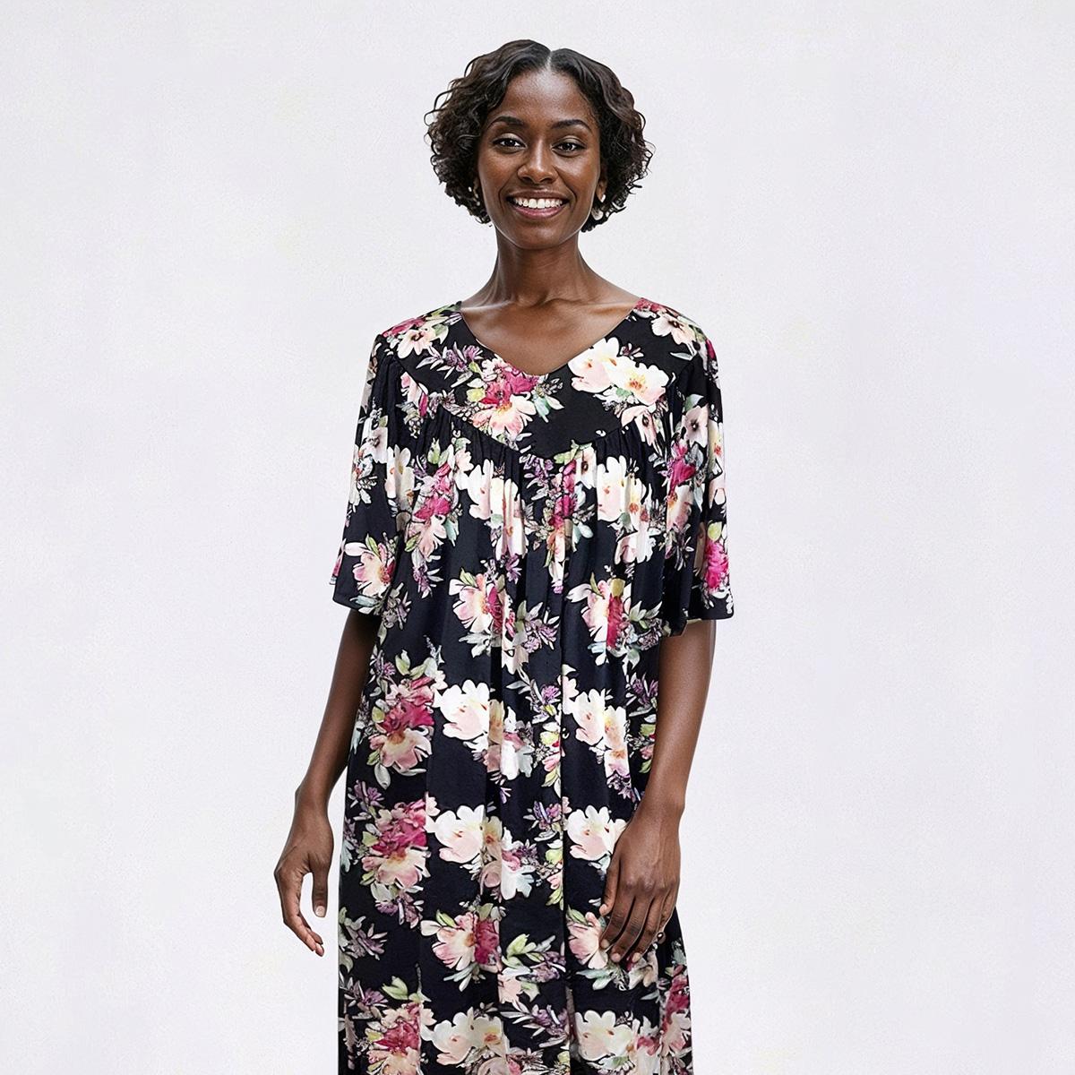Womens Casual Time Short Sleeve Floral Poly Nightgown