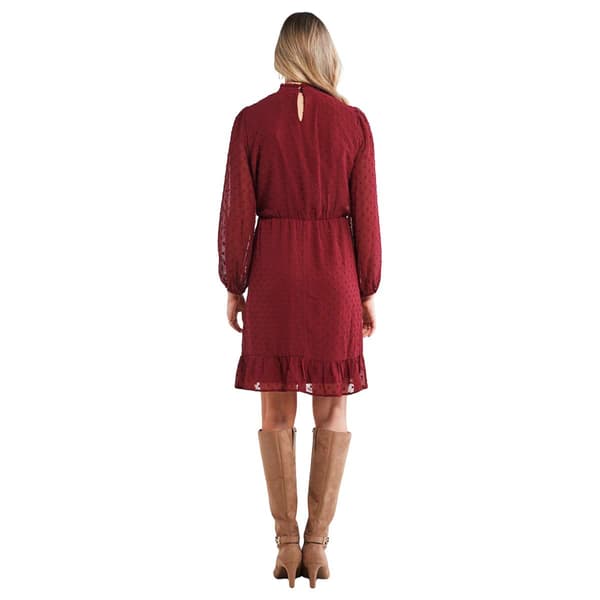 Womens Luxology Long Sleeve Mock Neck Clip Dot Blouson Dress