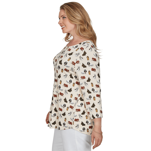 Plus Size Emaline Key Items 3/4 Sleeve Boat Neck All Over Dog Tee