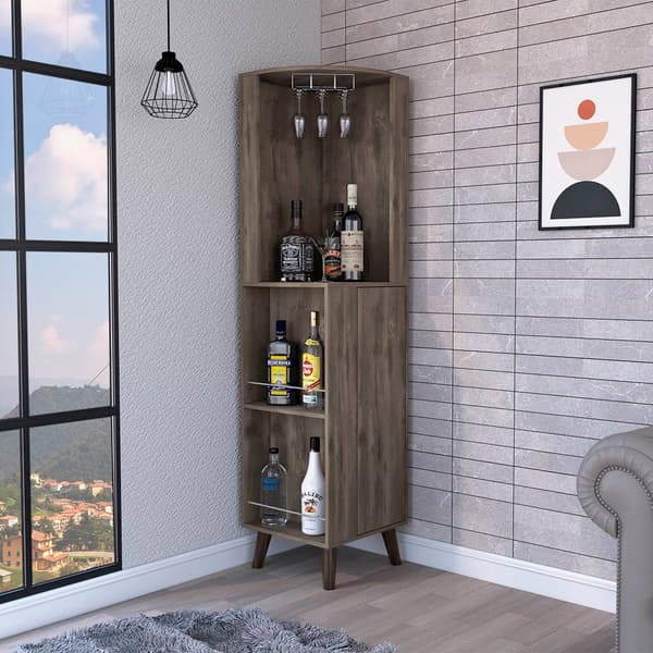 FM FURNITURE Quinn Dark Brown Corner Bar Cabinet