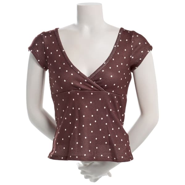 Juniors Madden Girl Cap Sleeve Plush Waffle Surplus Top - Brown