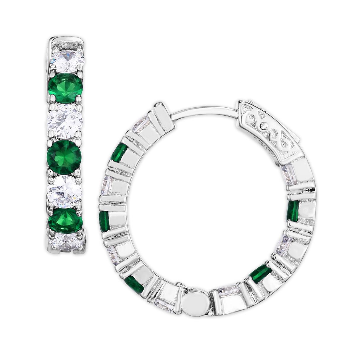 Gianni Argento Lab Emerald & CZ Hoop Earrings
