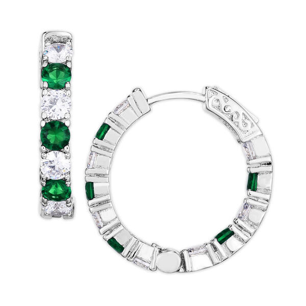 Gianni Argento Lab Emerald & Cubic Zirconia Hoop Earrings - image 