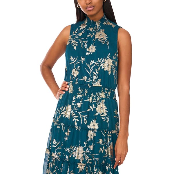 Petite MSK Sleeveless Mock Neck Foil Print Tier Maxi Dress