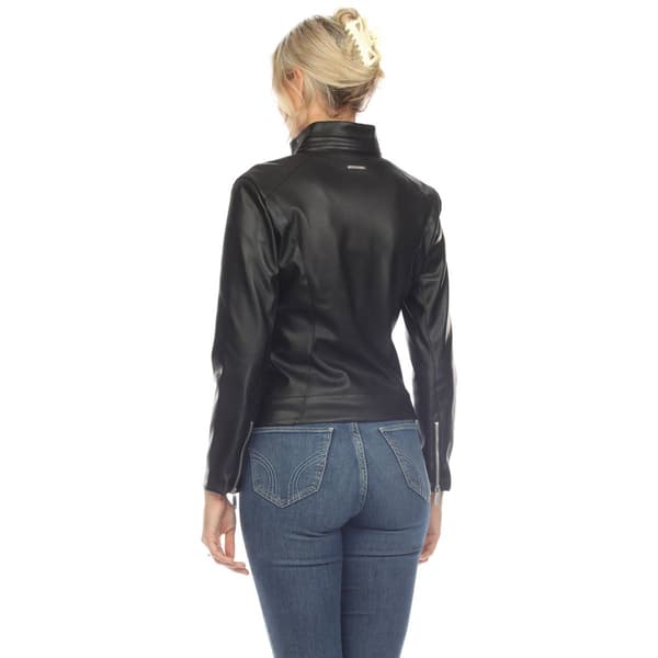 Womens White Mark Classic Biker Faux Leather Jacket