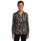 Petite AK Anne Klein Long Sleeve Split Neck Color Block Blouse - image 1
