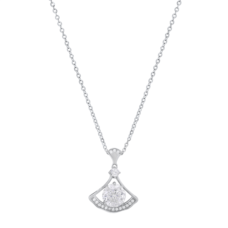 Saffron Sterling Silver Moissanite Diamond Arc Pendant Necklace