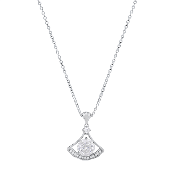 Saffron Sterling Silver Moissanite Diamond Arc Pendant Necklace - image 
