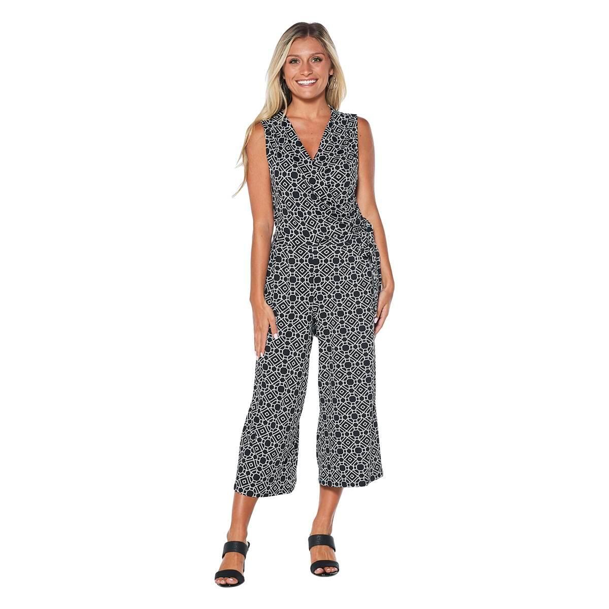 Womens Nina Leonard Sleeveless Geometric Surplice Crop...