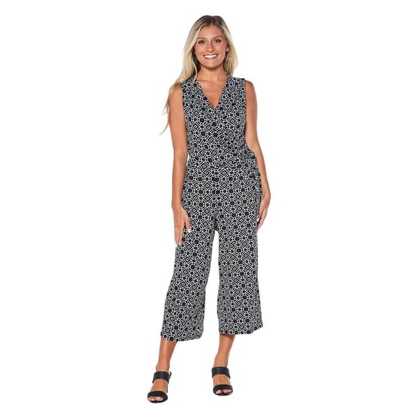 Womens Nina Leonard Sleeveless Geometric Surplice Crop Jumpsuit