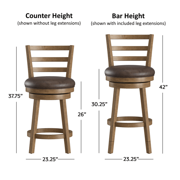 HH2 Home Ronan Slat Ladder Back Adjustable Height Swivel Stool