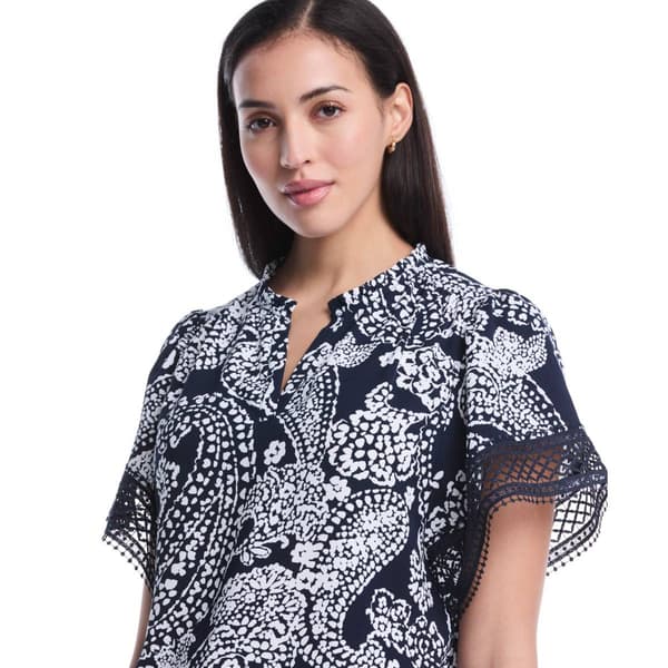 Womens Rafaella® Short Flutter Lace Sleeve Paisley Blouse