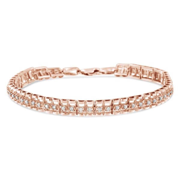 Haus of Brilliance Rose Gold over Silver Diamond Tennis Bracelet