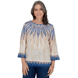 Womens Alfred Dunner Tuscany 3/4 Sleeve Ikat Burnout Blouse