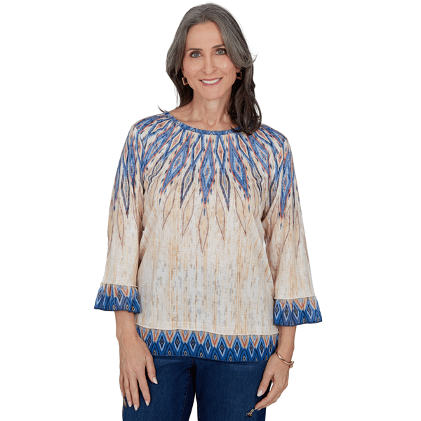 Womens Alfred Dunner Tuscany 3/4 Sleeve Ikat Burnout Blouse - image 