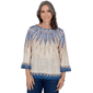 Womens Alfred Dunner Tuscany 3/4 Sleeve Ikat Burnout Blouse - image 1
