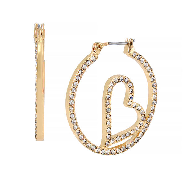 Steve Madden Pave Heart Hoop Earrings - image 