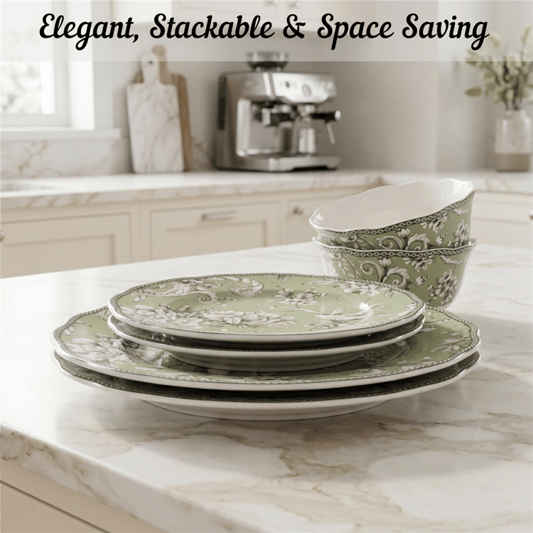 222 Fifth Adelaide Green Porcelain 12pc. Dinnerware Set