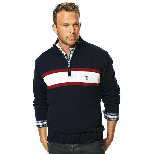 Mens U.S. Polo Assn.(R) 3 Stripe Cotton 1/4 Zip Sweater - image 