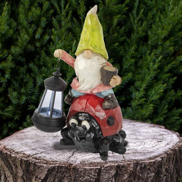 Northlight Seasonal Solar LED Gnome & Ladybug Garden Statue