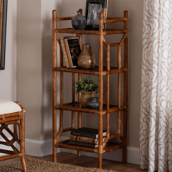 bali & pari Basile Marbled Tortoise Natural Rattan Display Shelf