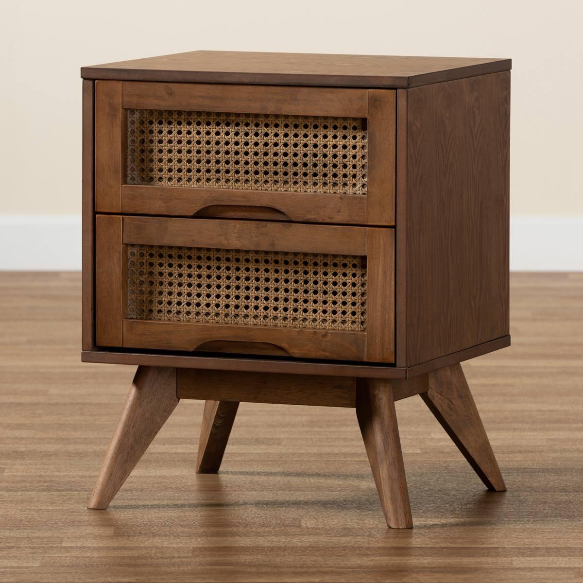 Baxton Studio Barrett Walnut Brown Wood 2-Drawer Nightstand